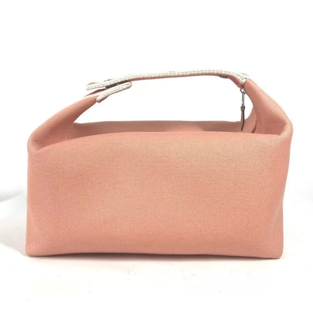 HERMES Bridua Black GM bag vanity bag pouch Hand Bag Canvas pink - Picture 2 of 16